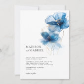 Moderne Blue Watercolor Tinte Wildblume Hochzeit Einladung (Vorderseite)
