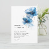Moderne Blue Watercolor Tinte Wildblume Hochzeit Einladung (Stehend Vorderseite)
