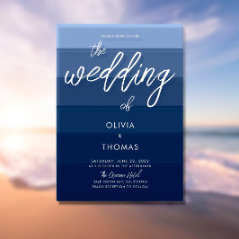 Moderne Blue Wave Stripes Calligraphy Beach Weddin Einladung