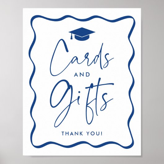 Moderne Blue Wavy Abschluss Cards und Geschenke Poster (Vorne)