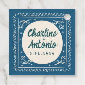 Moderne Blue Wavy Handwriting Retro Wedding Geschenkanhänger (Rückseite)