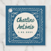 Moderne Blue Wavy Handwriting Retro Wedding Geschenkanhänger (Vorderseite)