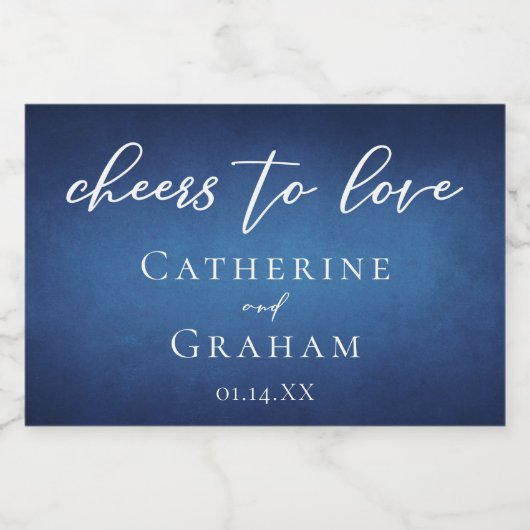 Moderne Blue Wedding Custom freut sich auf Liebe M Schaumweinetikett (Einzelnes Label)