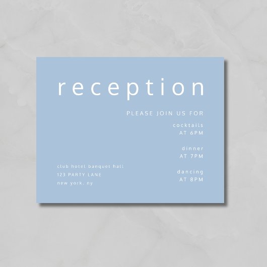 Moderne Blue Wedding Rezeption Begleitkarte
