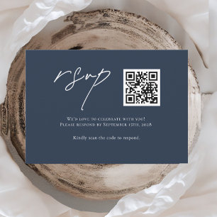 Moderne Blue Wedding RSVP Card mit QR Code Karte