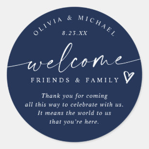Moderne Blue Wedding Welcome Hotel Tag Runder Aufkleber