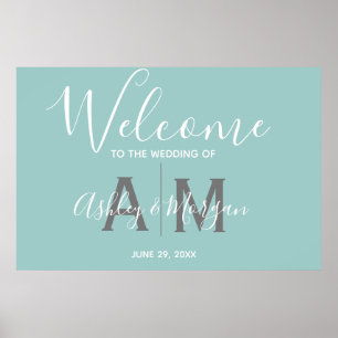 Moderne Blue Wedels Monogram Willkommen Poster