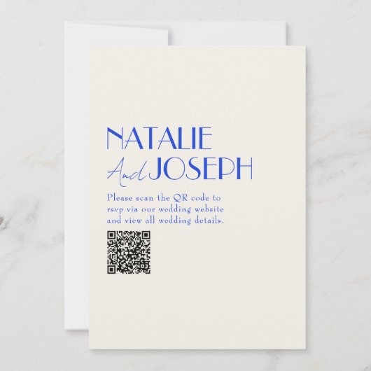 Moderne Blue Whimsical French Retro QR Code Hochze Einladung (Rückseite)