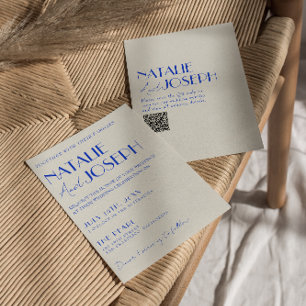 Moderne Blue Whimsical French Retro QR Code Hochze Einladung