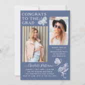 Moderne Blue White Butterfly Foto Graduation Party Einladung (Vorderseite)