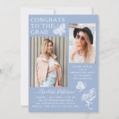 Moderne Blue White Butterfly Foto Graduation Party Einladung (Vorderseite)