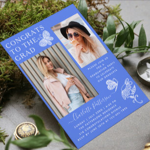 Moderne Blue White Butterfly Foto Graduation Party Einladung