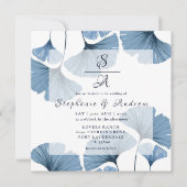 Moderne Blue & White Foliage Hochzeit Einladung (Vorderseite)