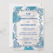 Moderne Blue & White Overlay Blume Hochzeit Einladung (Vorderseite)