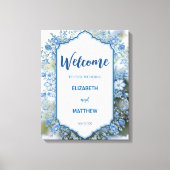 Moderne Blue & White Overlay Blume Hochzeit Leinwanddruck (Vorderseite)