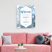 Moderne Blue & White Overlay Blume Hochzeit Leinwanddruck (Insitu (Wohnzimmer))