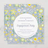 Moderne Blue Yellow Floral Engagement Party Einladung (Vorne/Hinten)