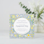 Moderne Blue Yellow Floral Engagement Party Einladung (Stehend Vorderseite)