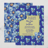 Moderne Blue & Yellow Wildblume Royal Blue Wedding Einladung (Vorne/Hinten)