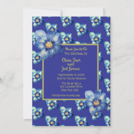 Moderne Blue & Yellow Wildblume Royal Blue Wedding Einladung