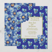 Moderne Blue & Yellow Wildblume Royal Blue Wedding Einladung (Vorne/Hinten)