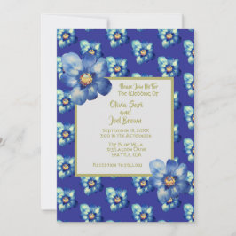 Moderne Blue & Yellow Wildblume Royal Blue Wedding Einladung