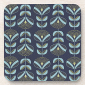 Moderne Blues Golds floral Pattern Getränkeuntersetzer (Vorderseite)