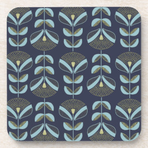 Moderne Blues Golds floral Pattern Getränkeuntersetzer