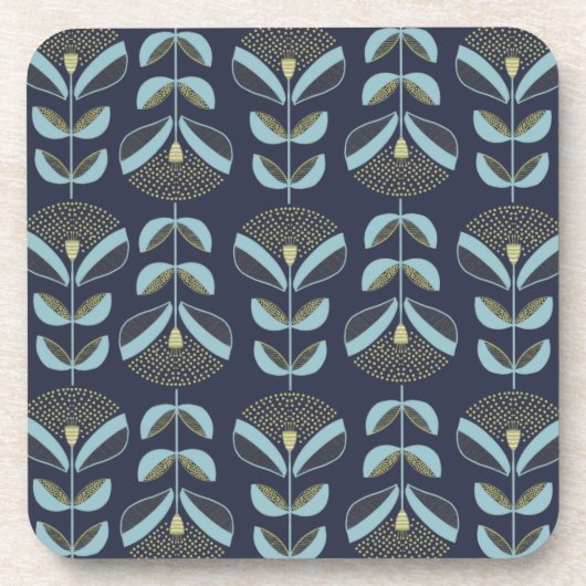 Moderne Blues Golds floral Pattern Getränkeuntersetzer (Vorderseite)