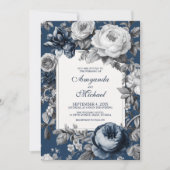 Moderne Blues & Graublütenhochzeit Einladung (Vorderseite)