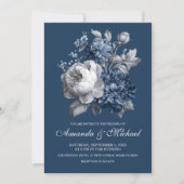 Moderne Blues & Graublütenhochzeit Einladung (Vorderseite)