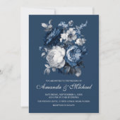 Moderne Blues & Graublütenhochzeit Einladung (Vorderseite)