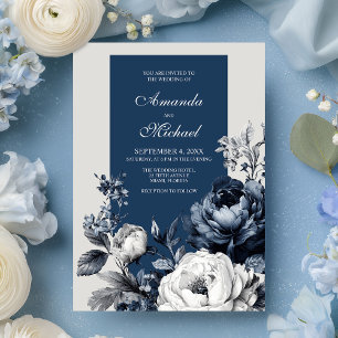 Moderne Blues & Graublütenhochzeit Einladung