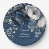 Moderne Blues & Graublütenhochzeit Pappteller (Vorderseite)