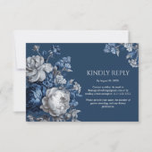 Moderne Blues & Graublütenhochzeit RSVP Karte (Vorderseite)