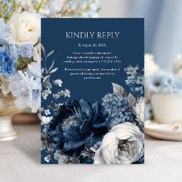 Moderne Blues & Graublütenhochzeit RSVP Karte