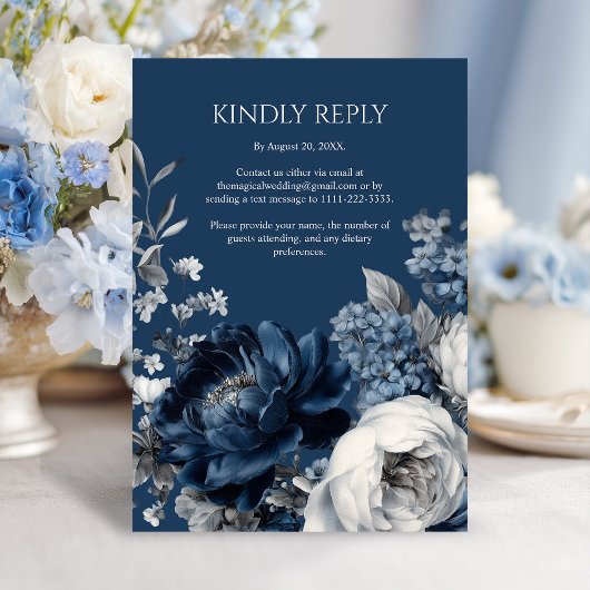 Moderne Blues & Graublütenhochzeit RSVP Karte