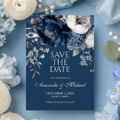 Moderne Blues & Graublütenhochzeit Save The Date