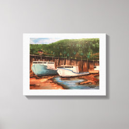 Moderne Blues und das braune Fischerdorf Leinwanddruck