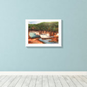 Moderne Blues und das braune Fischerdorf Leinwanddruck (Insitu (Holzboden))