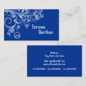 Moderne blühende Wirbel und Vögel blau Visitenkarte (Vorne/Hinten)