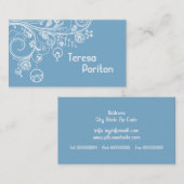 Moderne blühende Wirbel und Vögel duseln blau Visitenkarte (Vorne/Hinten)