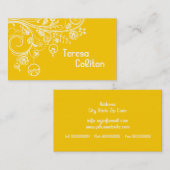 Moderne blühende Wirbel und Vögel gelb Visitenkarte (Vorne/Hinten)