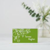 Moderne blühende Wirbel und Vögel grün Visitenkarte (Stehend Vorderseite)