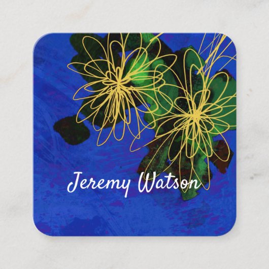 moderne Blume auf blauen Doppelseiten Quadratische Visitenkarte (Vorderseite)