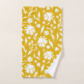 Moderne Blume aus weißem Kies auf Senf-Gelb Badhandtuch Set (Handtuch)