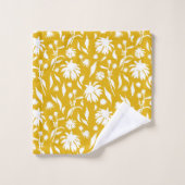 Moderne Blume aus weißem Kies auf Senf-Gelb Badhandtuch Set (Waschlappen)