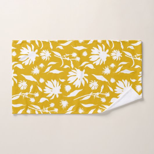 Moderne Blume aus weißem Kies auf Senf-Gelb Badhandtuch Set (Handtuch)