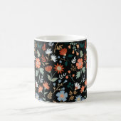 Moderne Blume Blätter Black Orange Blue Floral Kaffeetasse (VorderseiteRechts)