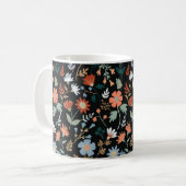 Moderne Blume Blätter Black Orange Blue Floral Kaffeetasse (Vorderseite Links)
